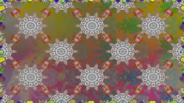 Renkli Yaz Temalı Kusursuz Arkaplan. Düz Çiçek Elementleri Tasarımı. Kahverengi renkli çiçekler. Raster illüstrasyonunda trendsiz çiçek deseni.