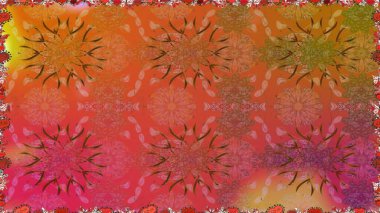 Çiçekli karalama şeklinde Raster çiçek deseni. Raster illüstrasyonu. Turuncu renkte yaz çiçekleri..