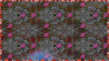 Renkli Bahar Temalı Kusursuz Arkaplan. Gri renkli şirin çiçek deseni. Düz Çiçek Elementleri Tasarımı. Raster Modaya uygun kumaş deseni.