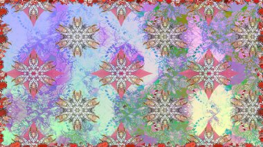 El çizimi. Çiçekli, yapraklı, çiçeksiz çiçek desenli. Raster illüstrasyonu.