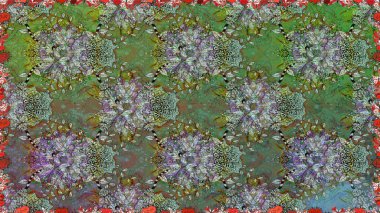 Yumuşak, yeşil renkli bahar çiçekleri. Raster illüstrasyonu. Çiçek ve yapraklı karalama şeklinde Raster çiçek deseni.