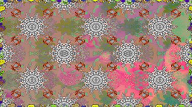 Tekstil, tebrik kartı, boyama kitabı, telefon kılıfı baskısı için kullanılabilir. Raster Henna dövme stili. Kızılderili desenli desenli desenli şal deseni. Etnik Mandala süsü.