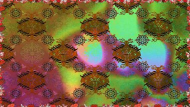 Kahverengi renkte çok kahverengi, zarif küçük çiçekler ve komik böcekler, raster desen, illüstrasyon.