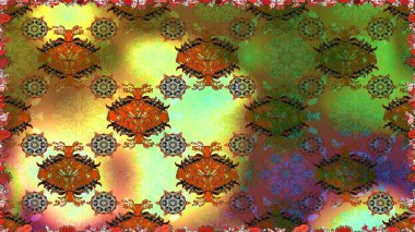 Raster Çiçek İllüstrasyonu güzel tekstil. Kahverengi renklerde etnik çiçeklerle kusursuz bir desen..