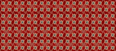 Şam, tasarım için kusursuz desen. Kırmızı ve bej renklerde altın elementli pürüzsüz desen.