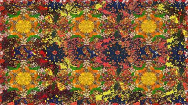 Raster illüstrasyonu. Şirin çiçekli kusursuz desen ve kahverengi renklerde yapraklar, suluboya çiçek deseni, duvar kağıdı, kart veya kumaş için fayanslı.