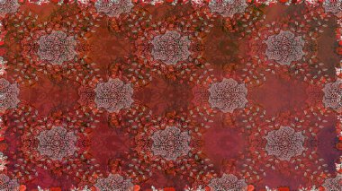 Raster deseni. Bahar çiçekleriyle desen dalla, kahverengi renklerle çiçek siluetiyle.