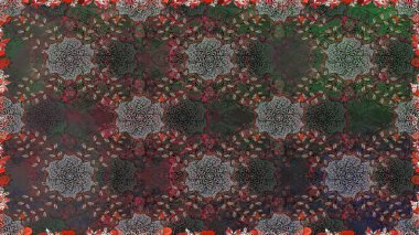 Raster deseni. Bahar çiçekleri dallı desen, gri renkler çiçekli siluet.