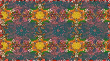 Raster illüstrasyonu. Raster illüstrasyonu. Asya tekstil tarzında. Kusursuz çiçek deseni. Kahverengi renkte çiçekler.