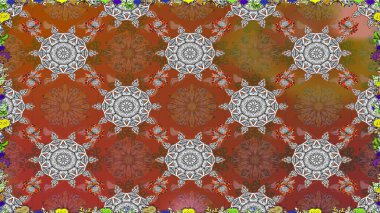 Raster Illustrasyon 'da moda olmayan çiçek deseni. Renkli Yaz Temalı Kusursuz Arkaplan. Düz Çiçek Elementleri Tasarımı. Güzel kumaş deseni.