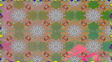 Renkli Bahar Temalı Kusursuz Arkaplan. Çiçeksel fantezi tasarımı, parlak bir arka planda, kusursuz bir desen. Düz Çiçek Elementleri Tasarımı.