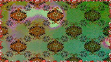 Çiçeksiz desenli arka plan. Renkli Bahar Temalı Kusursuz Arkaplan. Yeşil renkli çiçekler. Düz Çiçek Elementleri Tasarım Raster illüstrasyonu.