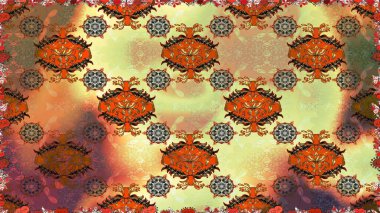 Raster deseni. Bahar çiçekleriyle desen dalla, kahverengi renklerle çiçek siluetiyle.