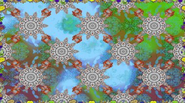 Raster çiçekleri klasik tarzda çizilmiş. Yumuşak, mavi renkte bahar çiçekleri. Çiçekli, pürüzsüz bir desen. Raster illüstrasyonu.