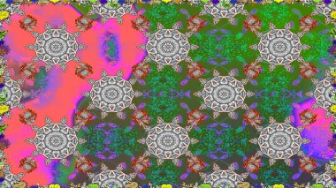 Raster illüstrasyonu. Yeşil renklerde. Yeşil renkte yeşil papatya deseni.