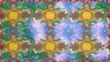 Renkli Bahar Temalı Kusursuz Arkaplan. Şirin çiçek elementleri. Raster illüstrasyonu. Düz Çiçek Elementleri Tasarımı. Kusursuz desenli. Moda desenli..