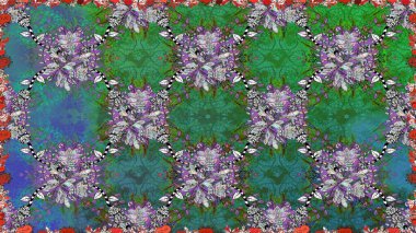 Hediye ambalaj kağıdı, tebrik kartları, posterler ve pankart tasarımı. Raster düz çiçekleri pürüzsüz desen. Yeşil renkte çiçekler.