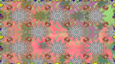 Parlak bir arka plan sorunsuz desen çiçek fantezi tasarım. Düz Çiçek Elemanları Tasarım. Renkli Bahar Teması kesintisiz desen Arka Plan.