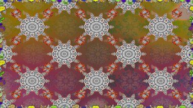 Raster Modaya uygun kumaş deseni. Kahverengi renkli şirin çiçek deseni. Renkli Bahar Temalı Kusursuz Arkaplan. Düz Çiçek Elementleri Tasarımı.