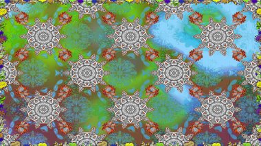 Yeşil renkte güzel çiçekler, suluboya desenli, duvar kağıdı, kart ya da kumaş için fayanslı. Raster..