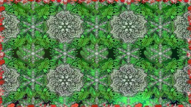Yeşil renklerde. Yeşil renkli yeşil papatya deseni. Raster illüstrasyonu.