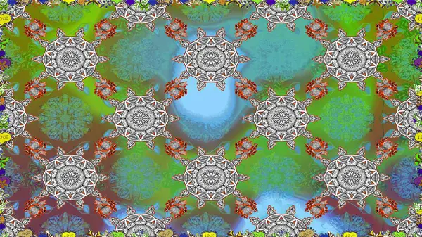 Yatak çarşafları, ceket, paket tasarımı, kumaş ve moda kavramları için tekstil baskısı. Çiçekleri, deniz kabukları, mandalaları ve suluboya efektleriyle donanma geçmişi. Kusursuz etnik tasarım.