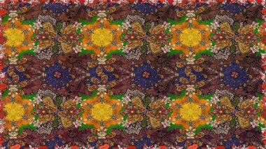 Kusursuz çiçek deseni duvar kâğıdı olarak kullanılabilir. Raster illüstrasyonu. Kahverengi, yeşil ve mor renkte çiçekler.