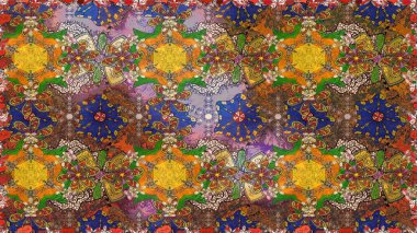 Raster illüstrasyonunda kusursuz çiçek deseni. Kahverengi, yeşil ve turuncu renkte çiçekler.