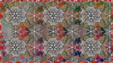 Düz Çiçek Elementleri Tasarımı. Raster Illustrasyon 'da moda olmayan çiçek deseni. Renkli Yaz Temalı Kusursuz Arkaplan. Gri renkli çiçekler.