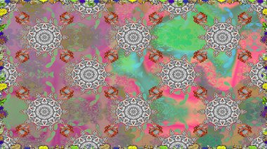 Renkli Bahar Temalı Kusursuz Arkaplan. Gri renkli çiçekler. Çiçeksiz desenli arka plan. Düz Çiçek Elementleri Tasarım Raster illüstrasyonu.