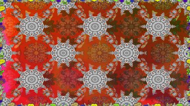 El çizimi, soyut ve süslü elementler. Yaz çiçekleri teması. Klasik çiçekler. Kahverengi renkli. Suluboya resim taklit Raster illüstrasyonu.