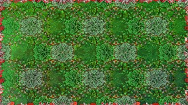 Raster illüstrasyonu. Renkli Bahar Temalı Kusursuz Arkaplan. Yeşil renkte zarif çiçek buketi suluboya. Düz Çiçek Elementleri Tasarımı.