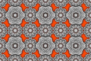 Beyaz, gri ve siyah renklere karalamalar çizen kusursuz çiçek deseni. Raster illüstrasyonu.