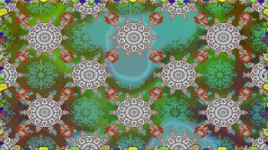 Yeşil çiçekli bahar çiçekleri. Küçük çiçekte güzel bir desen. Küçük renkli çiçekler. Moda baskıları için zarif bir şablon. Motley illüstrasyonu.