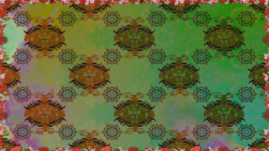 Çiçek desenli raster, yeşil çizgi grafik desenli soyut raster arkaplan. Modern stil dokusu.