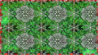 El yapımı çiçek ve bitki koleksiyonu. Eskiz stili yeşil renkler. Raster illüstrasyonu. Raster illüstrasyonu. Sevimli karalama çiçekleriyle kusursuz çiçek deseni..