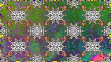 Raster çiçekleri klasik tarzda çizilmiş. Çiçekli, pürüzsüz bir desen. Raster illüstrasyonu. Yumuşak, yeşil renkte bahar çiçekleri.