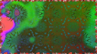 Yeşil el çizimi desen. Sanat, çiçeklere ilham verir ve arka plan bırakır. Raster deseni. Karalama çiçekleri kusursuz desen.