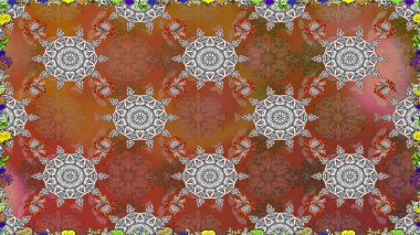 Sevimli çiçek raster deseni. Düz Çiçek Elementleri Tasarımı. Kahverengi renkli çiçekler. Renkli Bahar Teması Kusursuz Arkaplan.