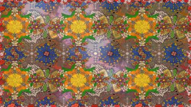 Raster illüstrasyonu. Renkli Bahar Temalı Kusursuz Arkaplan. Düz Çiçek Elementleri Tasarımı. Çiçek deseni. Kusursuz Chichi kumaş deseni..