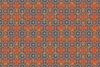 Çiçeksiz desenli nakış işlemeli gelincikler ve vadideki zambaklar. Tekstil tasarımı için turuncu, kahverengi ve gri renkli geleneksel halk çiçekleri..