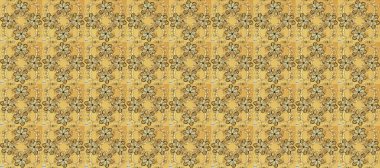 Vintage seamless pattern on a beige, yellow and brown colors with golden elements. Christmas 2019, snowflake, new year.