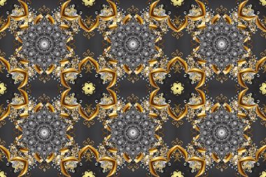 Gri ve kahverengi renklerdeki altın desenli altın elementler. Raster geleneksel oryantasyon süsü. Kusursuz klasik altın desen.