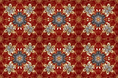 Kusursuz kraliyet lüksü, altın barok kumaş rengi. Altın antika ortaçağ dekoratifi, kırmızı, kahverengi ve bej renklerinde altın desenli süslemeler..