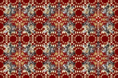 Paisleys zarif çiçek desenli arkaplan duvar kâğıdı illüstrasyonu. Klasik stil, modern 3D çizgili sanat eseri, kırmızı ve kahverengi desenli çiçek yaprakları ve süslemeleri..