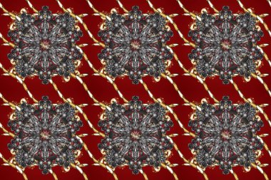 Kusursuz klasik raster kırmızı, gri, kahverengi ve altın desenli. Geleneksel oryantasyon süsü. Klasik vintage arkaplan.