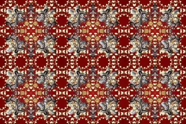Paisleys zarif çiçek desenli arkaplan duvar kâğıdı illüstrasyonu. Klasik stil, modern 3D çizgili sanat eseri, kırmızı ve kahverengi desenli çiçek yaprakları ve süslemeleri..
