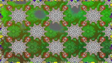 Yeşil renkte şirin çiçekler. Moda baskısı, albüm, ambalaj kağıdı ve duvar kağıdı için zarif dekoratif süslemeler. Küçük çiçekli basit, dikişsiz desen. Raster illüstrasyonu.