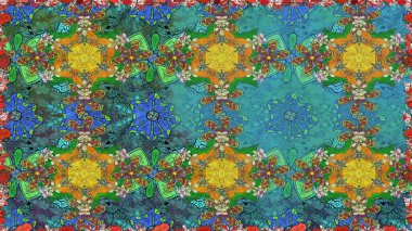 Düz Çiçek Elementleri Tasarımı. Kusursuz çiçek deseni. Raster illüstrasyonu. Güzel kumaş deseni. Renkli Bahar Temalı Kusursuz Arkaplan. Asya tekstil tarzında.