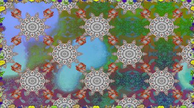 Renkli Bahar Temalı Kusursuz Arkaplan. Gri renkli çiçekler. Sevimli çiçek raster deseni. Düz Çiçek Elementleri Tasarımı.